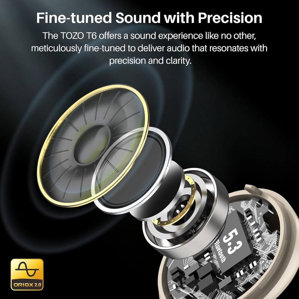True Wireless Earbuds Bluetooth 5.3 Deep Bass IPX8 Touch Control TOZO T6